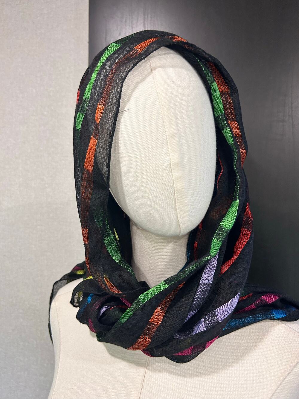 Scarf Black Vivid Color Stripes Fringe Boho Chic Fairy Cottage Core Formal Gauze